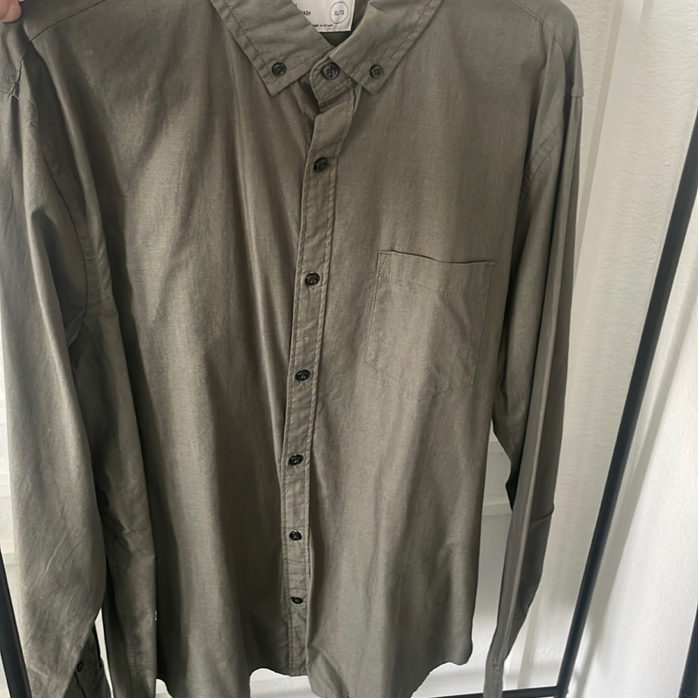 Dark Grayish Green Long Sleeve Button Up Shirt